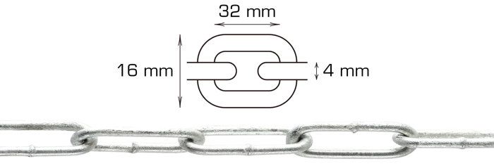 Galvaniseret kæde langleddet Ø4 mm x 2 meter